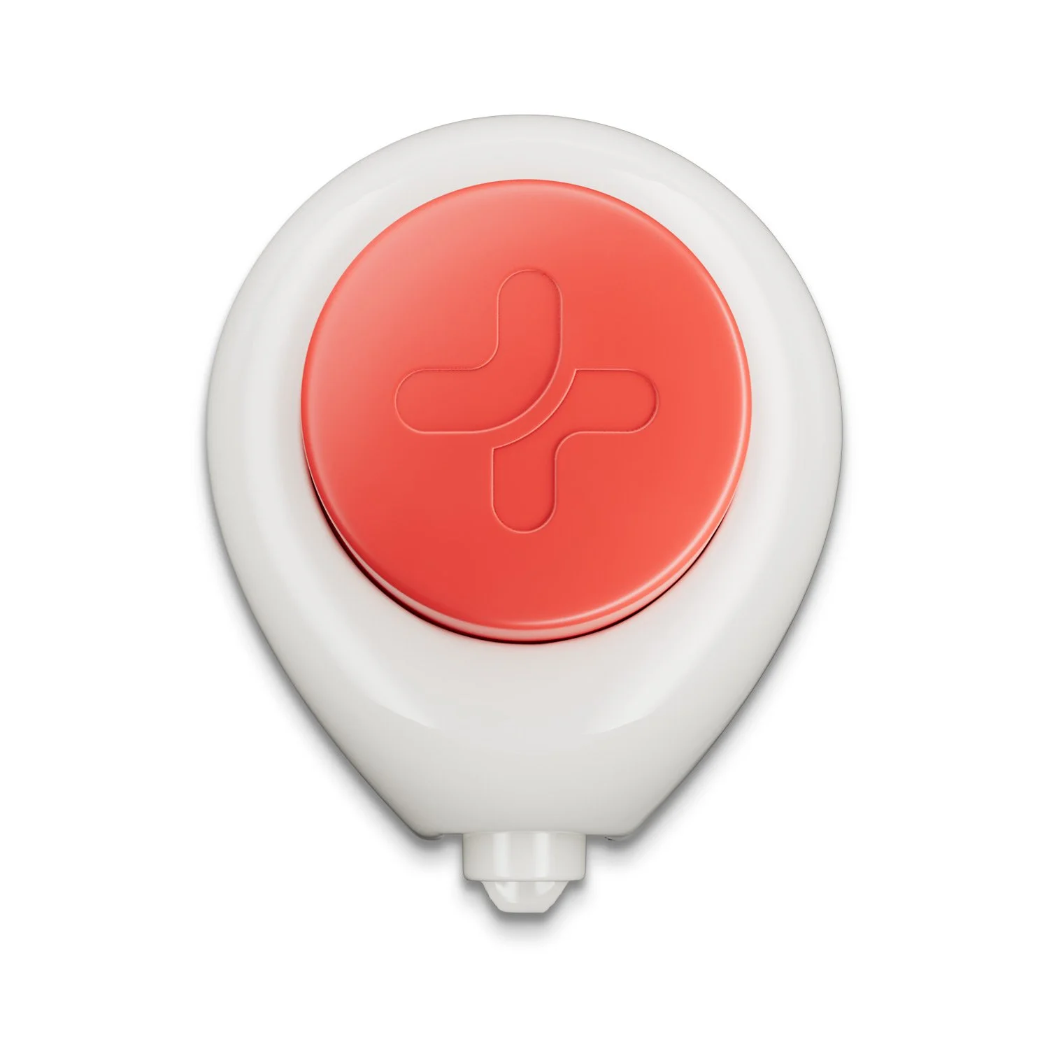 Close-up of the white Tasso+ blood collection device with its coral activation button
